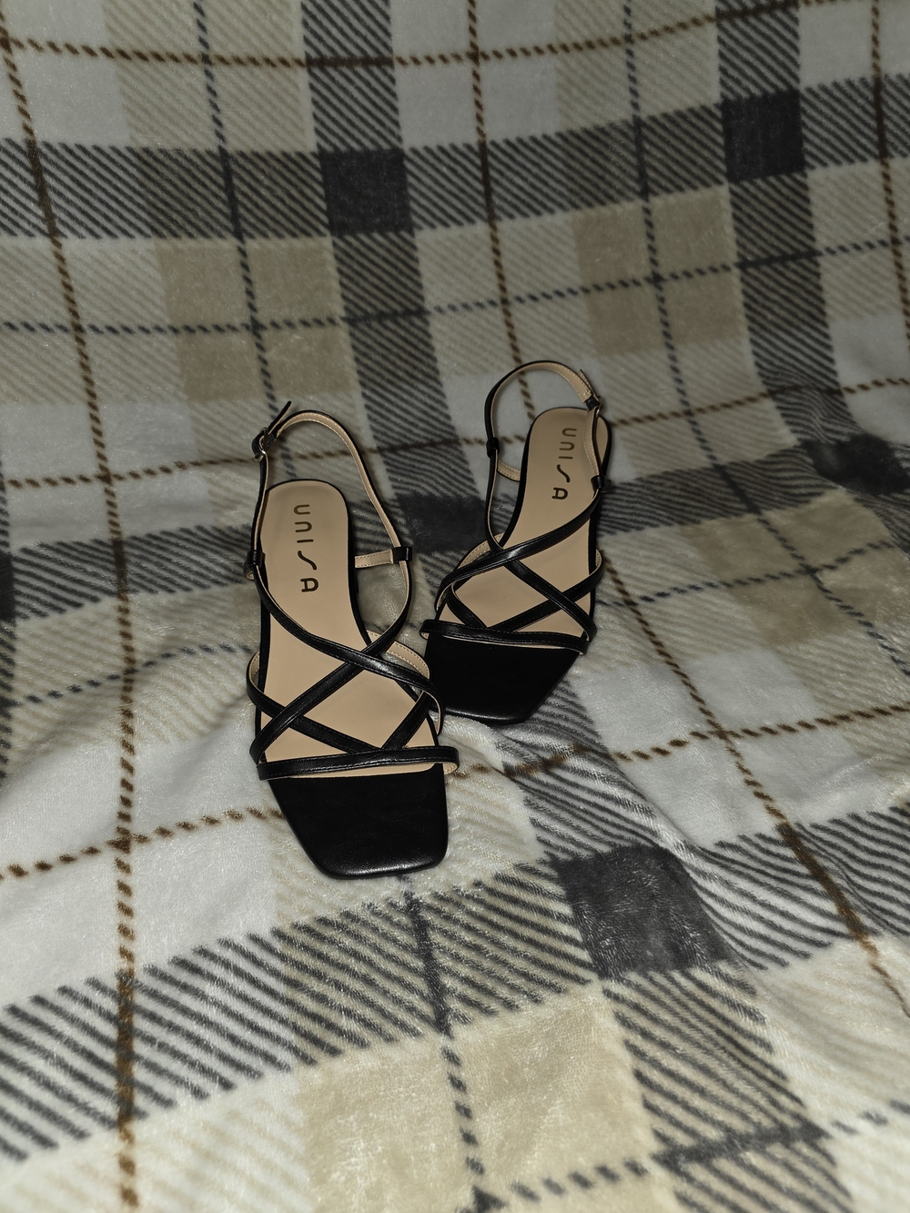 Unisa Black Strappy Square-Toe Slingback Heels